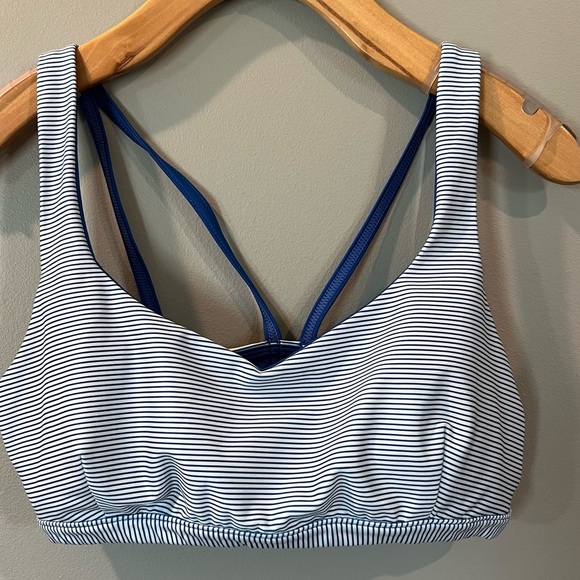 JoyLab Blue White Striped Strappy Sports Bra Medium - Picture 1 of 5